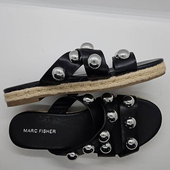 Slip On Studded Espadrille Prisca Sandal Marc Fisher Women Black Size 6.5 - Picture 1 of 7